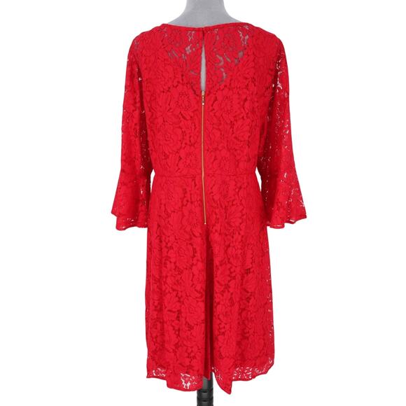 Lane Bryant Dress Plus Size 22W Red Lace Lined Zipper Bell Sleeve Party Cocktail - Picture 2 of 14